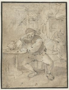 Campesino sentado, apoyado en una mesa de Isaac van Ostade
