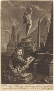 Adrian Beverland dibujando de una estatua de Isaak Beckett after Simon du Bois