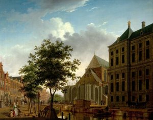 Parte trasera de Nieuwe Kerk y Ayuntamiento, Ámsterdam, Holanda de Isaac Ouwater