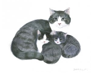 Gata y dos gatitos