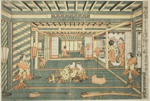 Imagen en Perspectiva de una Gran Habitación (Senjojiki uki-e no zu) de Ishikawa Toyonobu