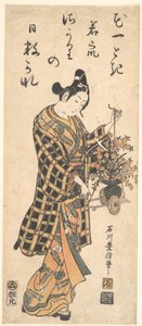 Joven (Wakashu) con un carrito de flores en miniatura de Ishikawa Toyonobu