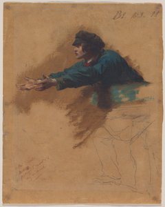 Joven inclinado hacia delante con los brazos extendidos (Estudio para soldados distribuyendo pan a los pobres), c.1851 (óleo, aguada de óleo marrón o aguada de tinta y lápiz negro) de Isidore Pils