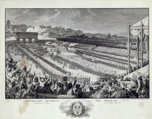Revolución Francesa: vista de la fiesta de la Federación General de los Departamentos Franceses en el Campo de Marte en París el 14/07/1791 de Isidore Stanislas Helman