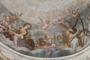 Ángeles, ángeles músicos y putti, detalle del Paraíso con el Padre Eterno, c.1623-34 (detalle) de Isidoro Bianchi