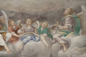 Ángeles, ángeles músicos y putti, detalle del Paraíso con el Padre Eterno, c.1623-34 (detalle) de Isidoro Bianchi