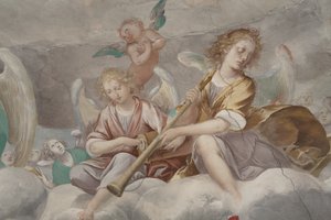 Ángeles, ángeles músicos y putti, detalle del Paraíso con el Padre Eterno, c.1623-34 (detalle) de Isidoro Bianchi