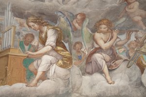 Ángeles, ángeles músicos y putti, detalle del Paraíso con el Padre Eterno, c.1623-34 (detalle) de Isidoro Bianchi