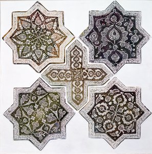 Cinco azulejos, Kashan, Irán de Islamic School