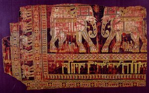 Arte islámico: Sudario de San Josse. Tela de seda, 901 d.C. De la abadía de San Josse, Khorasan, Chorasan o Khurasan. Herat, Afganistán moderno. París, Museo del Louvre de Islamic School