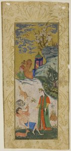 Layla visitando a Majnun en el desierto, página de una copia del Khamsa de Nizami