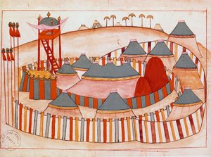 Campamento militar de los turcos. Gouache sobre papel de la Escuela Islámica (Ms 1671) siglo XVI Venecia, Museo Correr