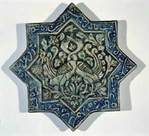 Azulejo en forma de estrella dorado al fuego en el estilo de Takht-e Solaiman, siglo XIII-XIV de Islamic School