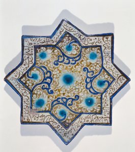 Azulejo en forma de estrella dorado al fuego en el estilo de Takht-e Solaiman, siglo XIII-XIV de Islamic School