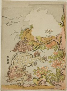 Leones chinos y peonías de Isoda Koryusai