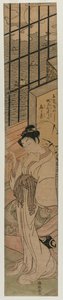 Cortesana en una habitación con vista a la Bahía de Edo, c. 1770 de Isoda Koryusai