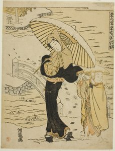 Nieve vespertina en Ikenohata (Ikenohata bosetsu), de la serie "Ocho vistas de la prosperidad en el pueblo oriental (Azuma no sato eiga hakkei)"
