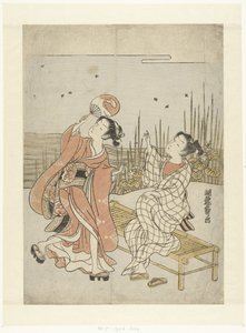 joven, y, niña, el mirar, luciérnagas de Isoda Koryusai