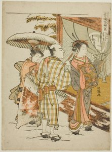 Karauta del Ogiya en nieve vespertina (Ogiya Karauta bosetsu), de la serie "Ocho vistas de bellezas famosas de los barrios de placer (Seiro meifu hakkei)"