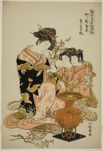 Sayoginu de Yotsumeya, de la serie "Modelos para la moda: Nuevos diseños tan frescos como hojas jóvenes (Hinagata wakana hatsu moyo)" de Isoda Koryusai