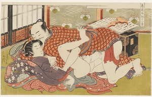 Instructora de shamisen, n.º 2 de Doce encuentros en el camino del amor (Shikidō torikumi jūniban) de Isoda Koryusai