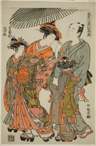 Shioginu de Tsutaya, de la serie "Modelos para la Moda: Nuevos Diseños Tan Frescos como Hojas Jóvenes (Hinagata wakana no hatsu moyo)" de Isoda Koryusai