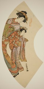 La cortesana Hanaogi del Ogiya y su asistente, de la serie "Abanicos del Este (Azuma ogi)"