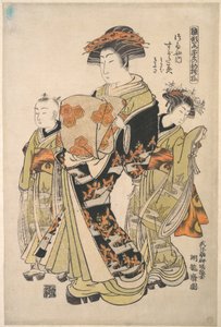 La cortesana Sugatami del burdel Tsuruya, de la serie «Un libro de patrones de los primeros diseños del año, frescos como hierbas primaverales» («Hinagata wakana no hatsu moyō») de Isoda Koryusai