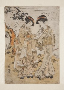 Dos mujeres leyendo una carta de Isoda Koryusai
