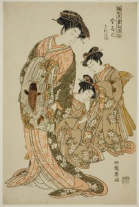 Ukifune del Kanaya, de la serie "Modelos para la Moda: Nuevos Diseños Tan Frescos como Hojas Jóvenes (Hinagata wakana hatsu moyo)" de Isoda Koryusai