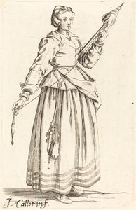 Joven mujer con rueca, mirando a la derecha de Israel Henriet after Jacques Callot