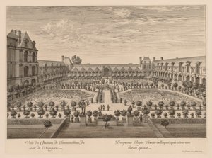 Vista del Castillo de Fontainebleau, desde la Orangerie de Israël Silvestre