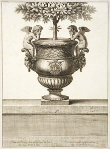 Urnas de bronce usadas para árboles cítricos, ilustración de 
