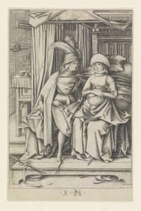 Pareja sentada en una cama, de Escenas de la vida cotidiana de Israhel van Meckenem