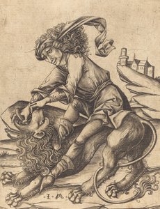 Sansón y el león, c. 1475 de Israhel van Meckenem