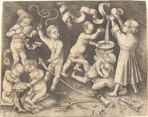 Siete niños jugando de Israhel van Meckenem