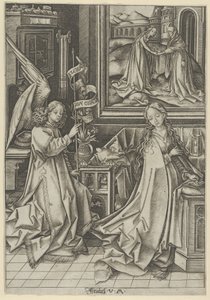 La Anunciación, de La Vida de la Virgen de Israhel van Meckenem