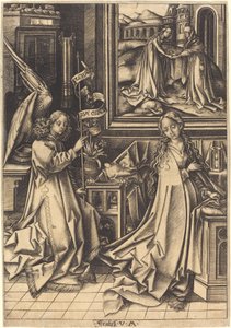 La Anunciación de Israhel van Meckenem after Hans Holbein the Elder