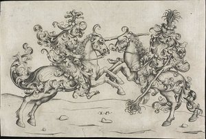 Combate de dos salvajes a caballo de Israhel van Meckenem the younger