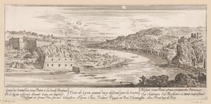 Vista de Lyon en un recodo del Saona Veue de Lyon quand on y descend par la Saone (título sobre objeto)