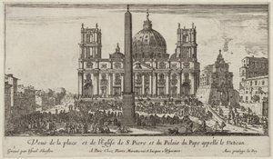 Vista de la plaza y la iglesia de San Pedro y el Palacio del Papa llamado el Vaticano de Israël Silvestre