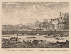 Vista del Palacio y los Jardines de las Tullerías, del lado del muelle