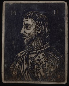 Busto de un hombre barbudo con peto ornamentado mirando a la izquierda de Italian 16th Century