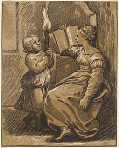 Sibila leyendo de Italian 16th Century, after Ugo da Carpi, after Raphael