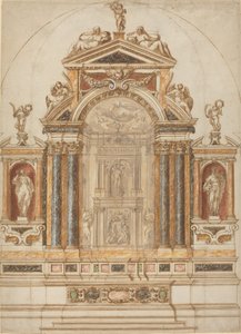 Un altar elaborado de mármol coloreado ornamentado con esculturas de Italian 17th Century