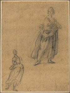 Dos Estudios de una Mujer de Pie de Italian 17th Century