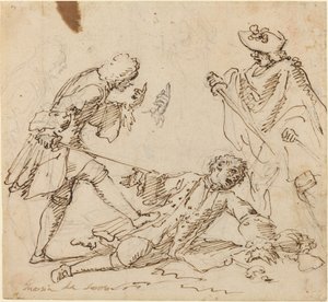 Tres hombres peleando de Italian 17th or 18th Century
