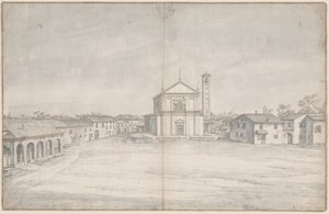 Centro de una ciudad con una iglesia de Italian 18th Century