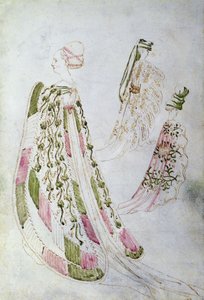 Una mujer y dos hombres con abrigos largos, c.1450 (tinta y acuarela sobre papel) de Italian School