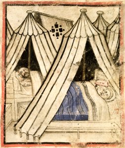 Añadir 15277 f.51 Los israelitas se entregan a la inmoralidad sexual con las mujeres moabitas en sus tiendas, c.1350-99 (vitela)